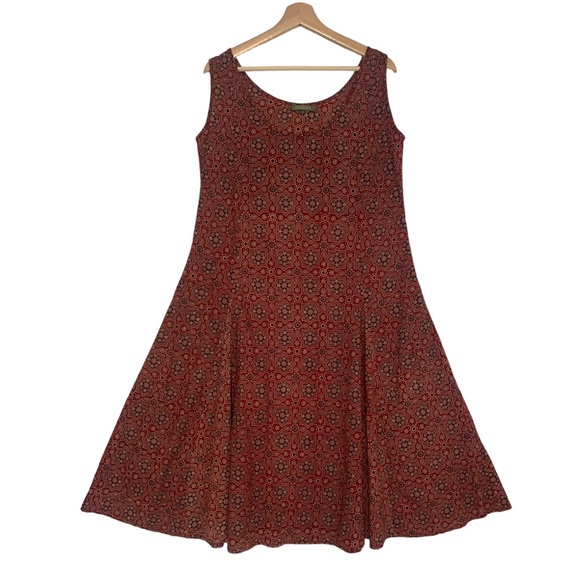 Maiwa Sleeveless Cotton Hand Block Printed Dress in Maroon & Navy | Size S - Picture 2 of 13